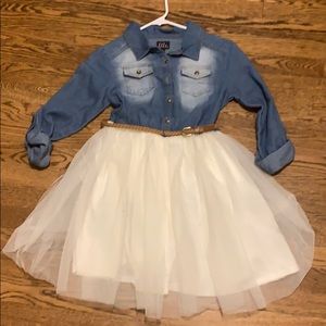 Girls’ Denim and Mesh Bottom Dress